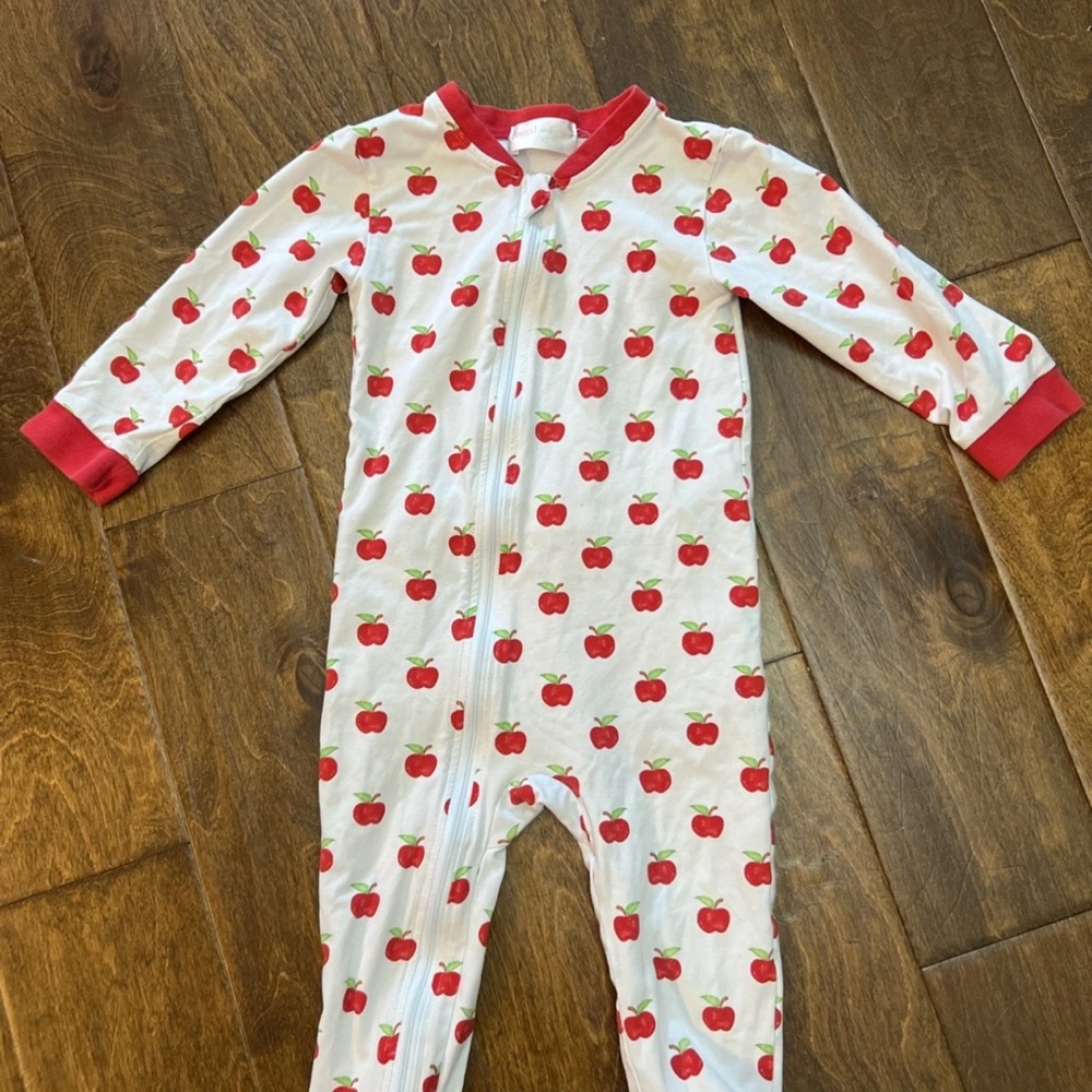 Charming Apple Print Kids Footie Pajamas